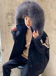 Детская куртка Жан 男童牛仔外套加厚冬款洋气儿童羊羔毛冬季帅气冬天中大童冬装 Zhen fan