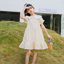 Girls dress summer big boy 2021 new cotton foreign style little girl summer short-sleeved childrens skirt thin section