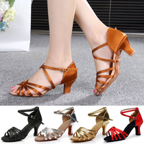 Latin dance shoes Female adult high-heeled soft-soled black dance shoes GB ballroom dance shoes gold and silver salad shoes