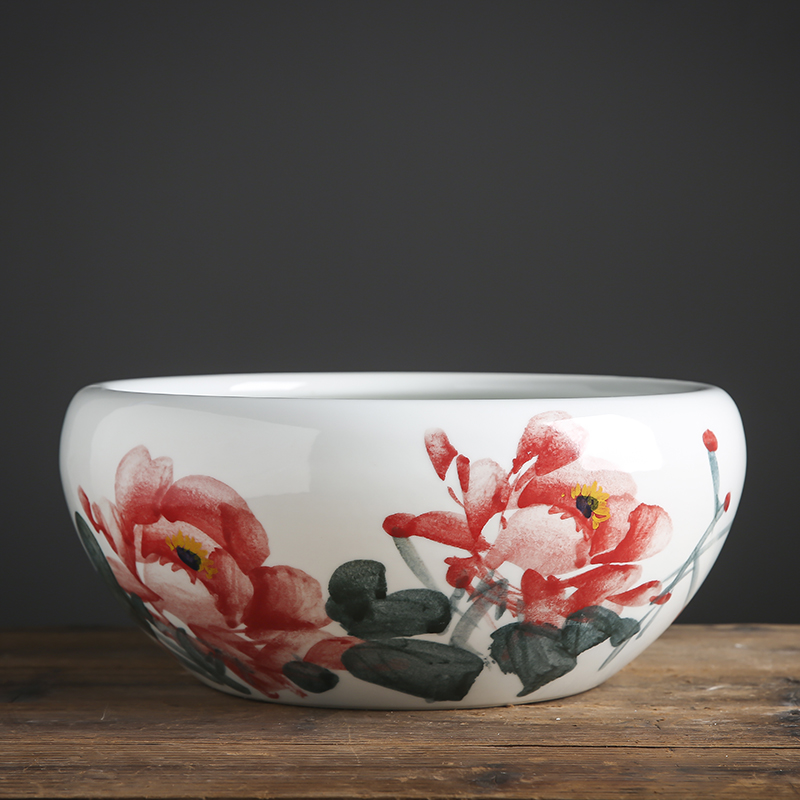 Jingdezhen Ceramic fish tank Handpainted desktop Large size Merchants goldfish Ukyu Turtle Tank Basin Sleeping Bowl Lotus Water Fairy Lotus Flower Pot vat