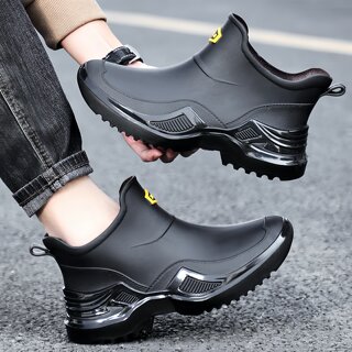 短筒雨鞋男士防水防滑中筒水鞋雨天外卖骑手上班低帮工作橡胶雨靴