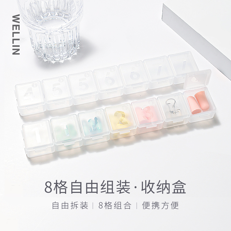 ViuYounet assembled medicine box with portable earplug box small number containing box for old man seal split charging case with early middle and late