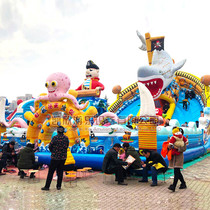 Childrens bouncy castle Outdoor large trampoline Rock climbing slide Square Naughty fort giant shark amusement equipment