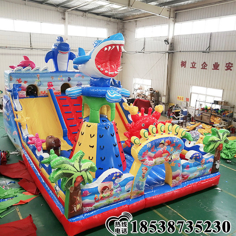Outdoor children's bouncy castle slide outdoor New Square large trampoline naughty castle toy play equipment