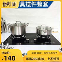  Simulation gas stove model stainless steel soup pot frying pan kitchenware Kitchen decoration model room decoration fake gas stove