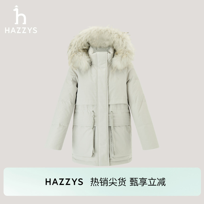 Hazzys Women's Commuter Duck down Winter Raccoon Fur Collar down Jacket Casual Loose Coat Top