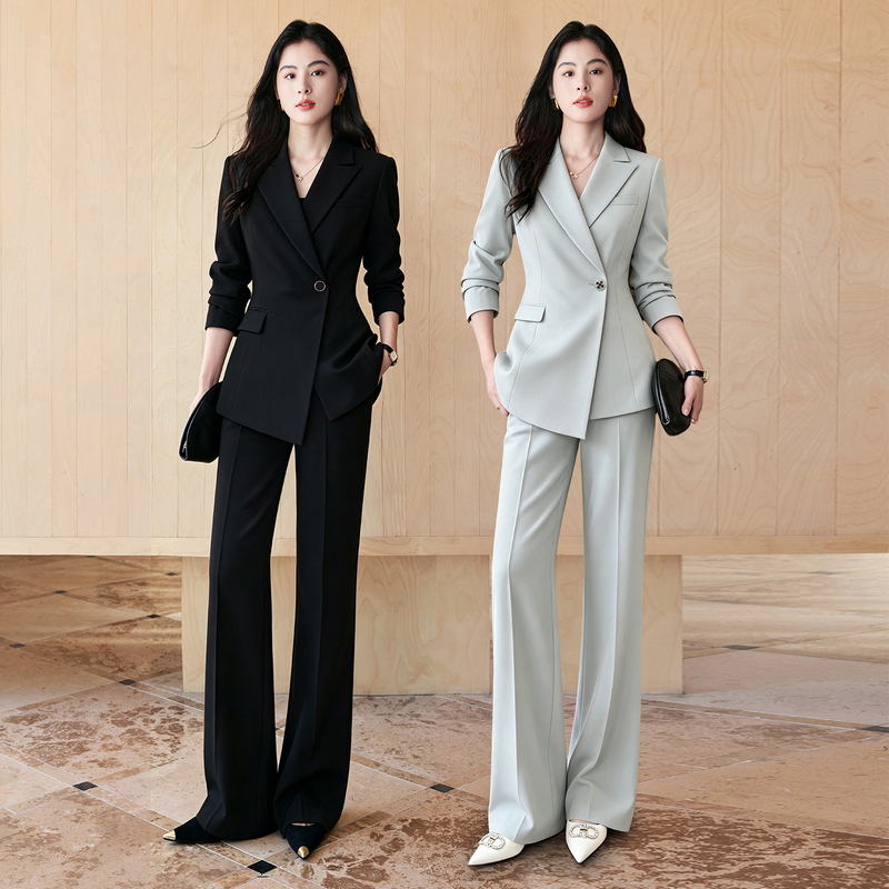 Business Style Suit for Women, High-End and Elegant, Wide-Leg Pants, Workplace Formal Wear, Goddess Style, Asymmetrical Design