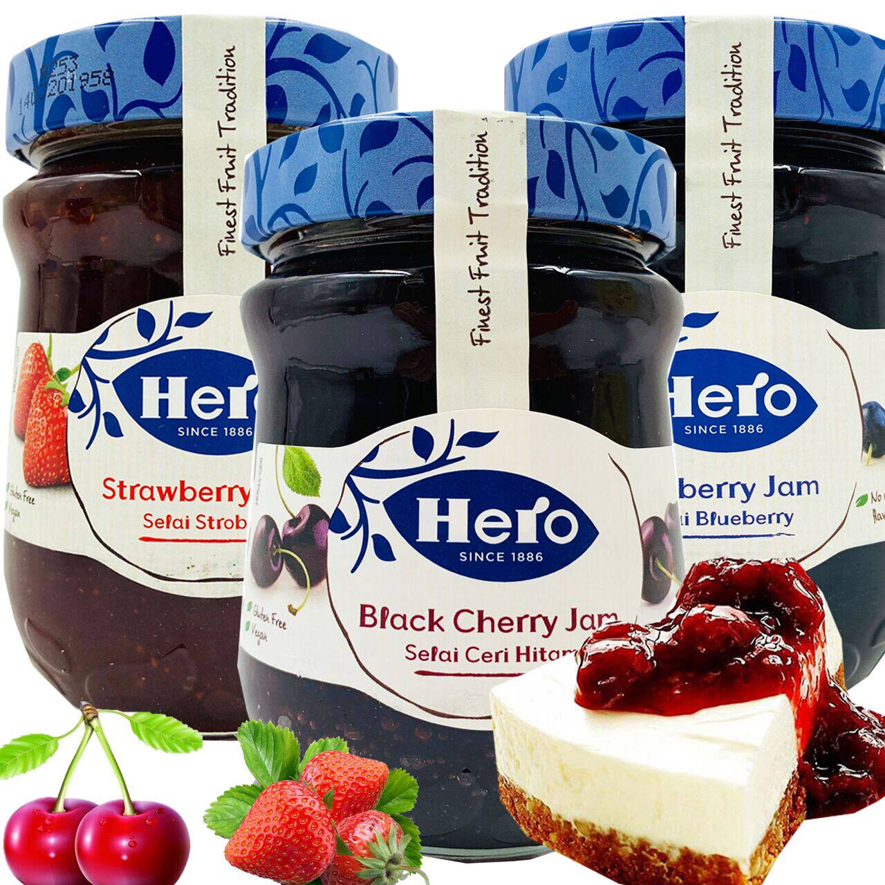 Spanish Import Hero Black Cherry Blueberry Strawberry Jam 340g Apply Bread Jam for a special sale