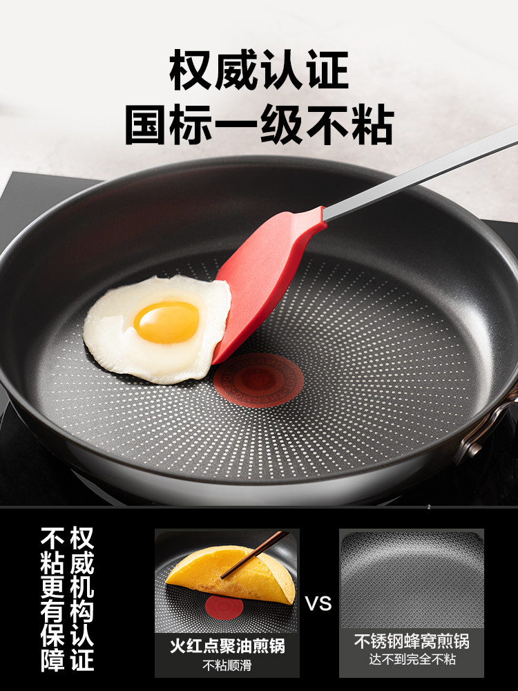 Supor Has a Titanium Non-Stick Frying Pan for Home Use, Steak Frying Pan, Stainless Steel Red Dot Oil-Collecting Pan, Special for Frying Eggs and Pancakes