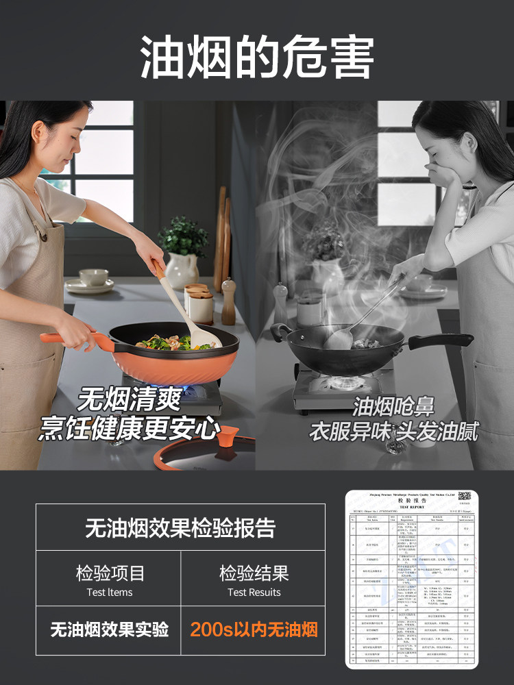 Supor Titanium Non-Stick Frying Pan for Home Use, Smokeless Square Cooking Pan, Suitable for Induction Cookers and Gas Stoves