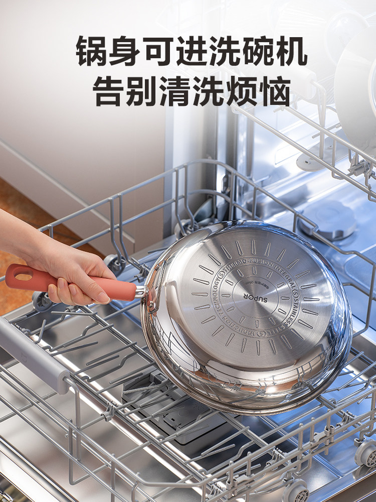 Supor Has a Titanium Non-Stick Frying Pan for Home Use, Steak Frying Pan, Stainless Steel Red Dot Oil-Collecting Pan, Special for Frying Eggs and Pancakes