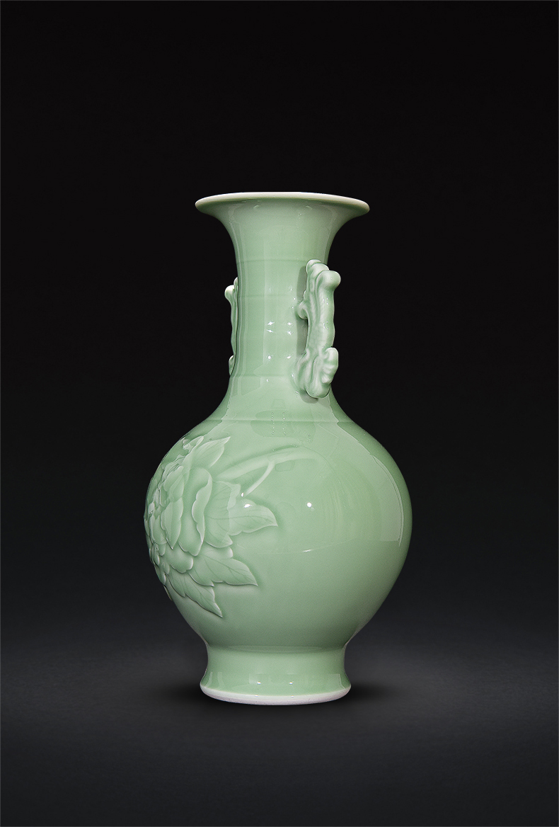 Shadow of jingdezhen ceramics green ears peony vases, new Chinese style flower arrangement sitting room decoration carving furnishing articles of handicraft