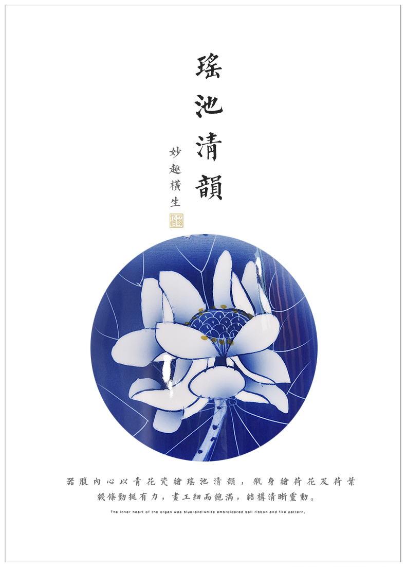 Jingdezhen blue and white lotus flower vases, flower arrangement sitting room of Chinese style household decorations ceramics hand - made of TV ark, furnishing articles