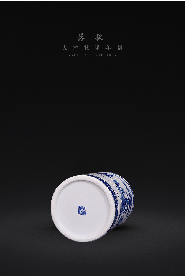 Jingdezhen blue and white ceramics xiangshan nine old straight bottle of new Chinese style furnishing articles sitting room porch decorate craft gift