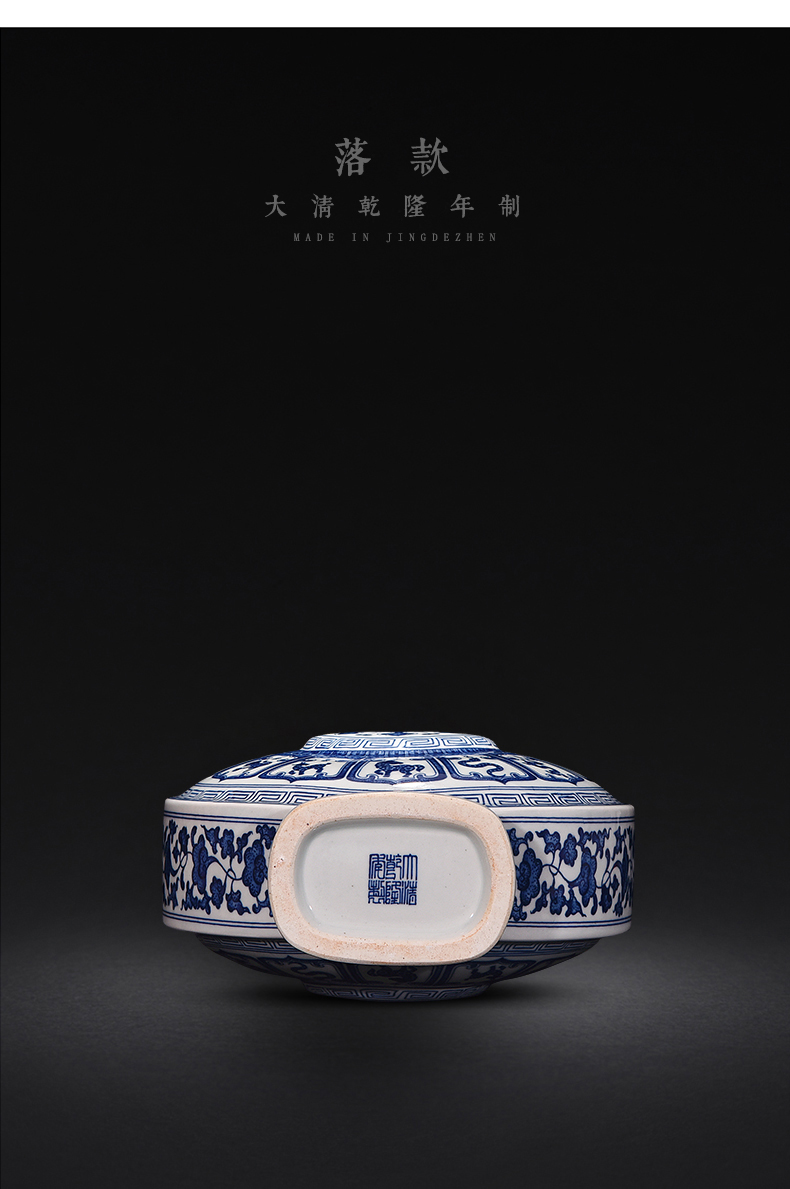 Jingdezhen blue and white Chinese zodiac hand - made ceramic dual ear vase furnishing articles of new Chinese style living room decoration