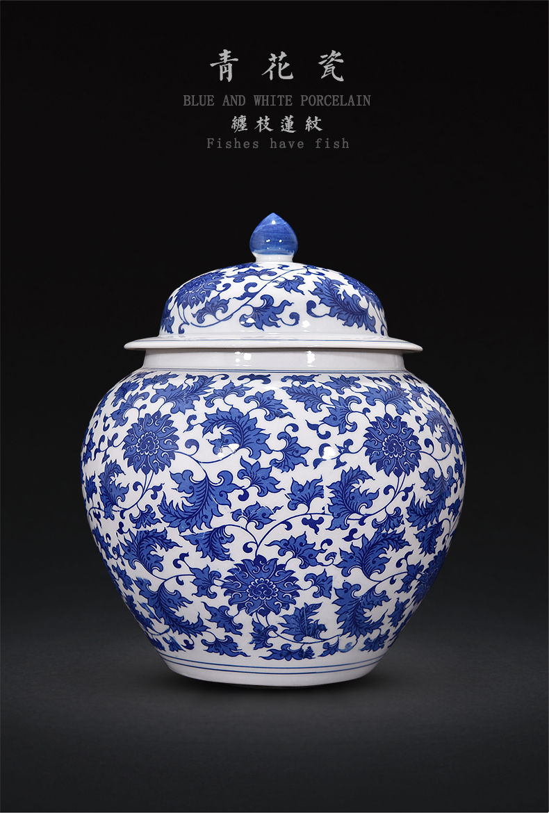 Blue and white porcelain of jingdezhen ceramics caddy fixings pu - erh tea loose tea tea cake large storage tank moistureproof household storage tank