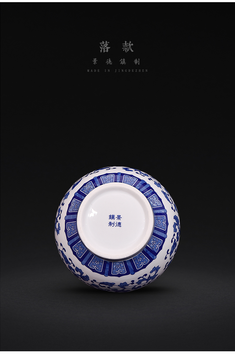 Blue and white porcelain of jingdezhen ceramics bound branch lotus bottle of new Chinese style decoration room porch flower arrangement handicraft furnishing articles