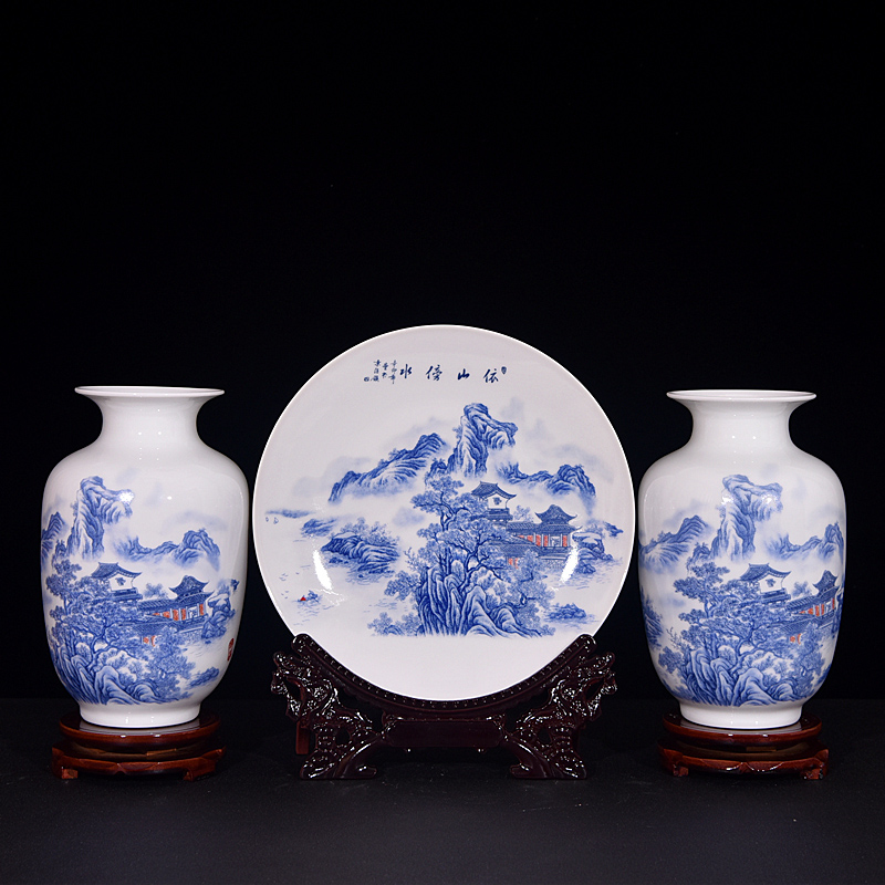 Jingdezhen ceramics three - piece vase furnishing articles of new Chinese style household adornment sitting room flower arranging dried flower crafts