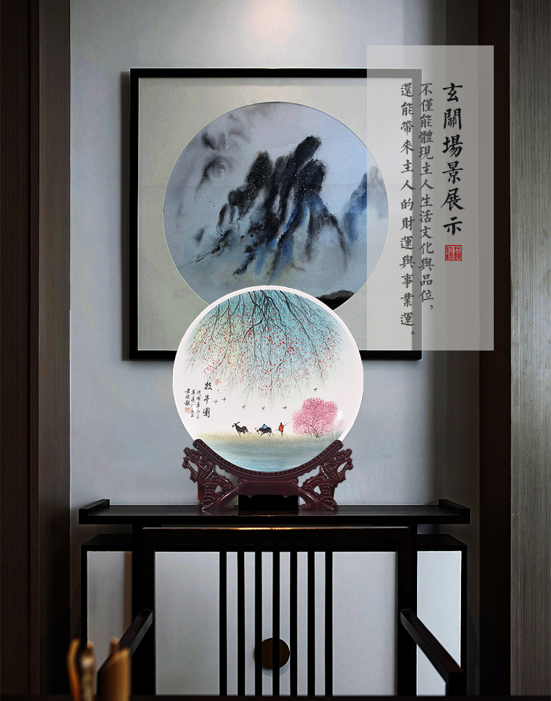 Jingdezhen ceramics hand - made cattle figure decoration plate sit plate hanging dish of new Chinese style living room porch handicraft furnishing articles