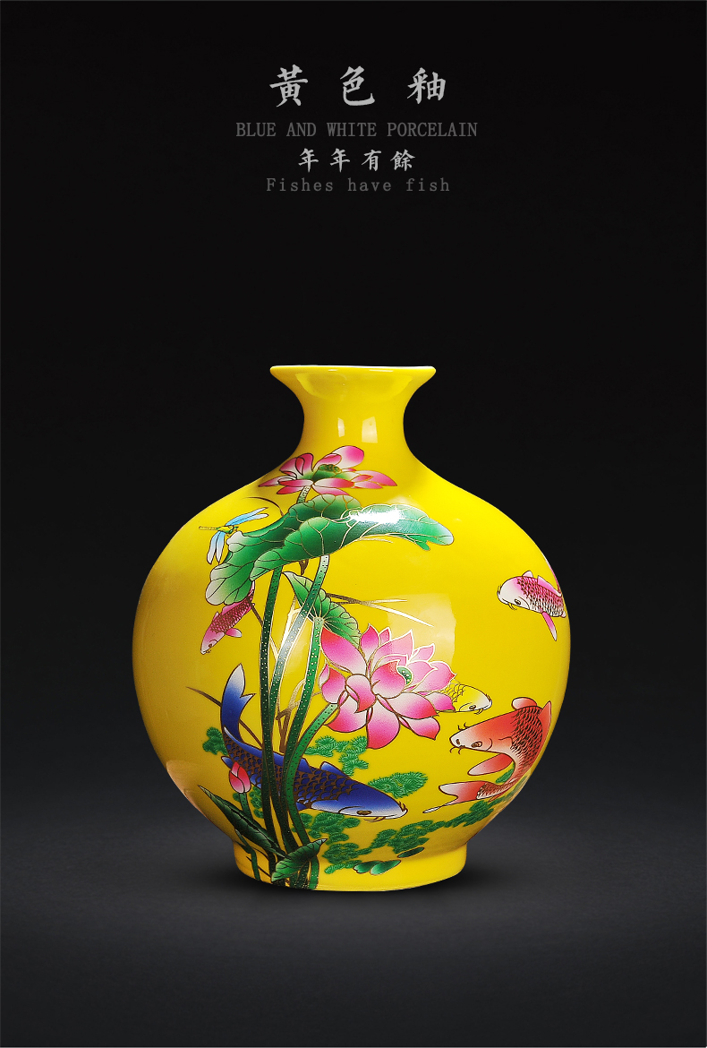 Jingdezhen ceramics yellow every year more than the vase sitting room of Chinese style household adornment handicraft furnishing articles arranging flowers