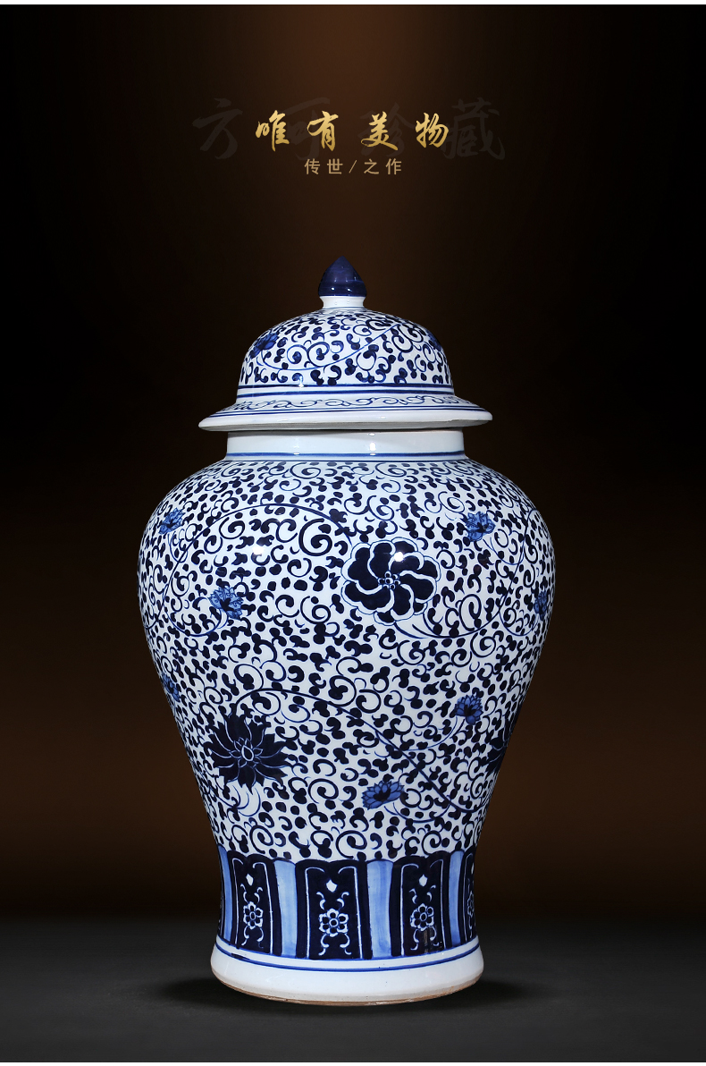 Jingdezhen ceramic vases, large blue and white porcelain antique Chinese style living room place to live in the sitting room room floor decoration