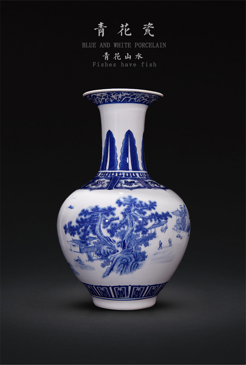 Jingdezhen ceramics archaize qianlong landscape of blue and white porcelain vases, flower arranging Chinese sitting room adornment handicraft furnishing articles