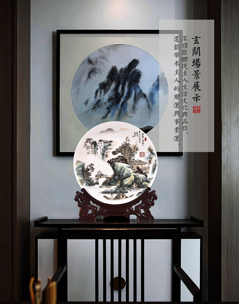 Jingdezhen ceramics pastel landscape decoration hanging dish sit plate of new Chinese style household adornment handicraft furnishing articles sitting room