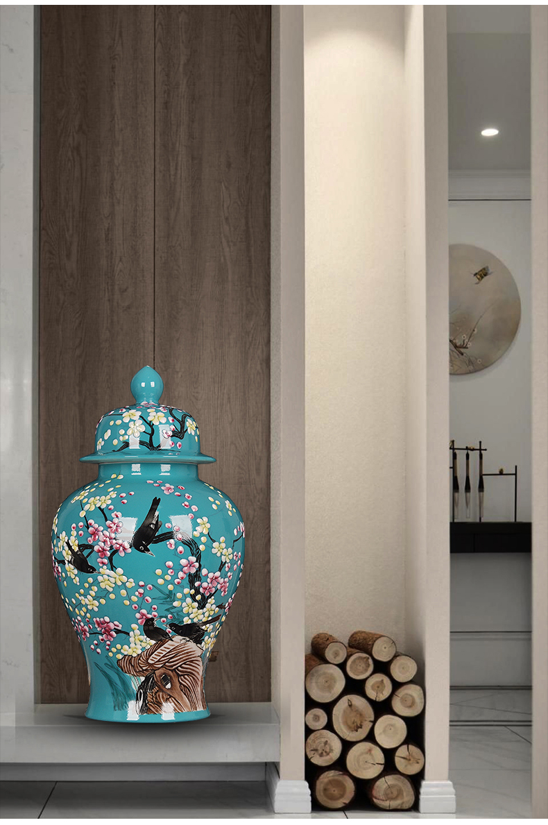 Jingdezhen ceramics powder enamel handpainted xi mei tip on the general tank treasures sitting room home decoration handicraft furnishing articles