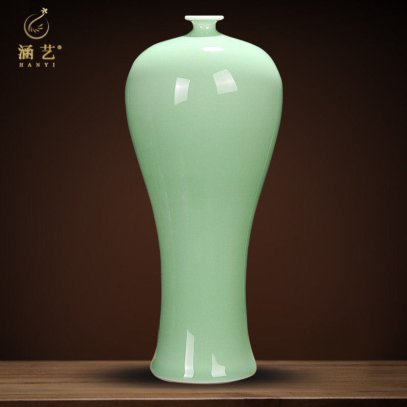 Jingdezhen ceramic ware vase Shadow green glazed flower arrangement Living room Chinese style home Bogu frame Decorative Pendulum craftsmanship Gift