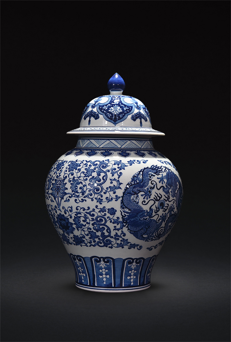 Jingdezhen blue and white dragon playing bead hand - made ceramics general furnishing articles craft gift as cans of new Chinese style living room decoration