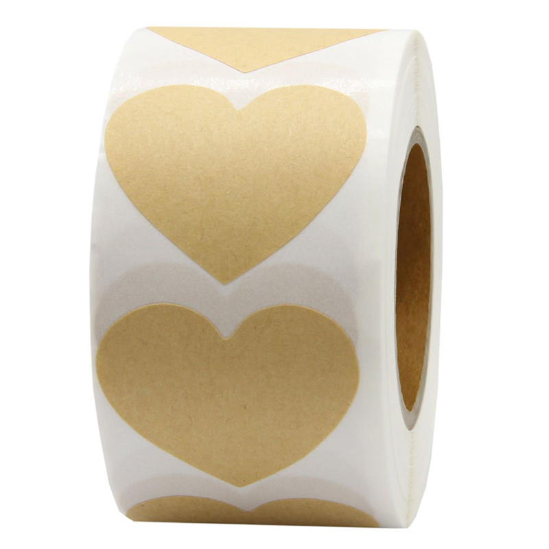 500 stickers roll brown heart-shaped kraft paper sticker gift envelope seal sticker decorative label book stationery mark