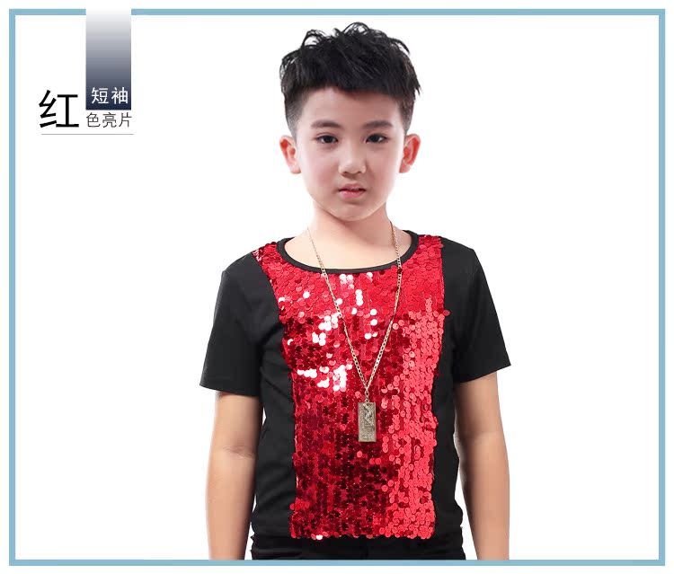 Nam trang phục sân khấu ca sĩ chủ trẻ em trang phục điệp khúc đen sequined vest T-Shirt boy trang phục