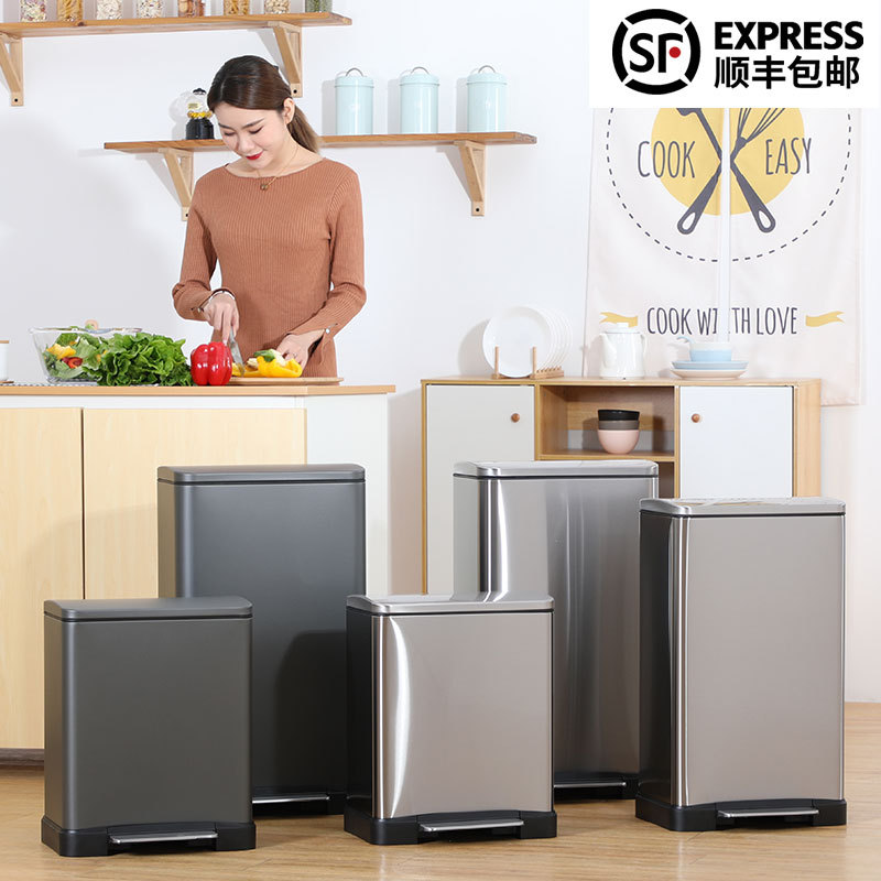 Kitchen Stainless Steel Trash Can, Household Pedal Type, Nordic Style, Living Room, Bedroom, Simple and Creative, Odor-Proof, Large Size with Lid