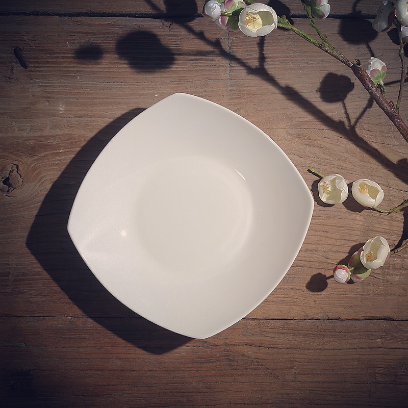 9 inch square square soup plate deep plate ceramic household plate plate white bone china Western salad heart plate