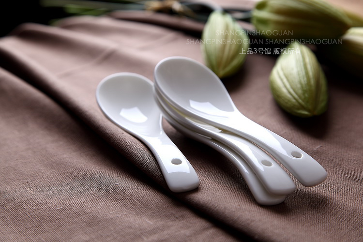 Muỗng súp gốm trắng tinh khiết, muỗng cong, bộ đồ ăn khách sạn gia đình, muỗng tráng miệng, muỗng gia vị, muỗng, thìa cà phê khay đựng thức ăn