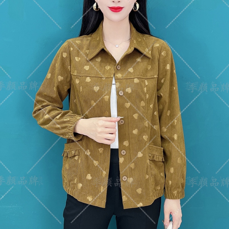 High-End Corduroy Lapel Shirt for Mothers, New Spring and Autumn Casual Top, Stylish and Versatile Cardigan