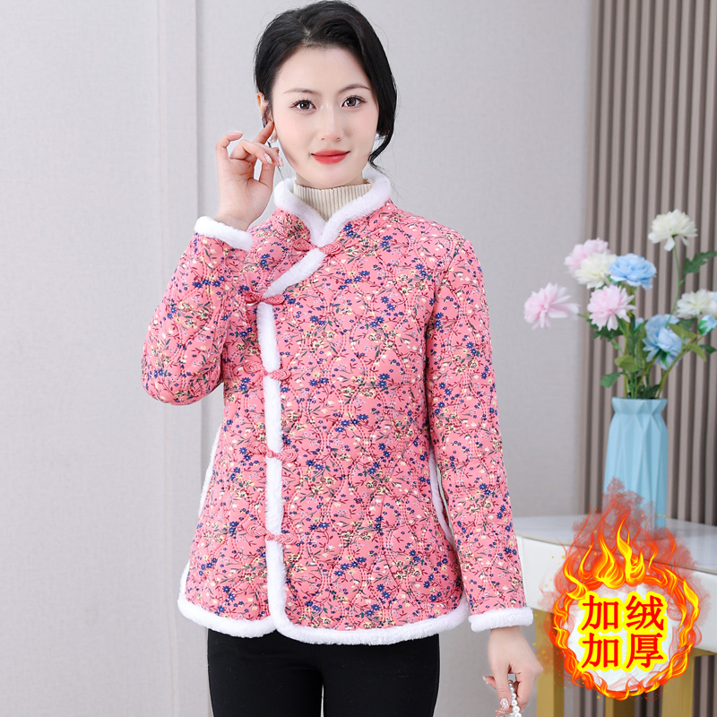 Young version of winter clothing Mom Little crushed flowers Little cotton padded jacket for Chinese New Year Internet Red Tang Padded Jacket Short big flower cotton padded jacket China Wind-Taobao