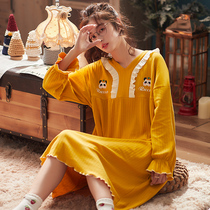 New pajamas womens autumn pumping pure cotton Korean long night dress autumn and winter long-sleeved cotton loose casual home clothes