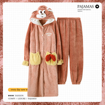 2021 New Coral Suede Pajamas Woman Autumn Winter Thickened Flannel Long style sleeping gown Home Suits Extras OUTSIDE SUIT