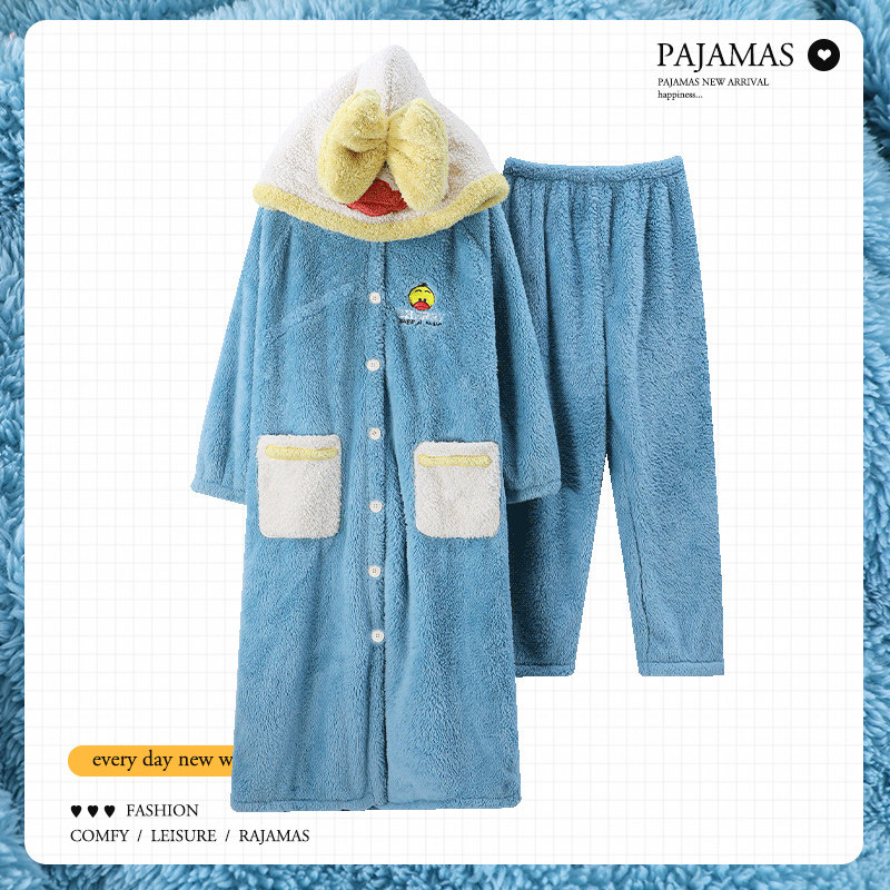 Cartoon Nightgown Woman Spring Autumn Winter Coral Suede Long Sleeve Cute 2021 New Large Size Flannel Velvet Sleeping Suit Suit