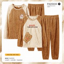 Couples pyjamas womens housemens home uniforms spring autumn season autumn and winter style add suede thickened Coral suede flannel big code suit