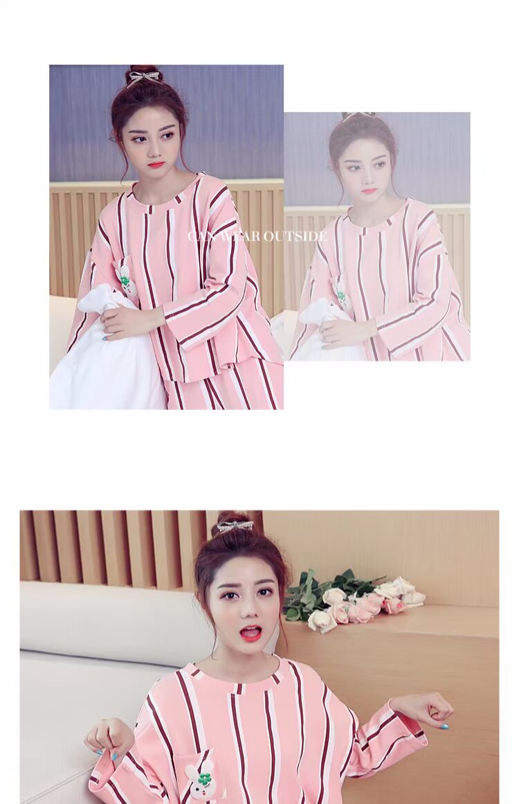 Đồ ngủ mới cho nữ mùa xuân và mùa thu cotton dài tay có thể mặc đồ cotton cỡ lớn đồ ngủ phụ nữ phù hợp với dịch vụ gia đình bộ mặc nhà