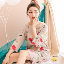  2019 Korean spring pajamas womens summer night dress pure cotton short-sleeved cute sexy student loose plus size skirt