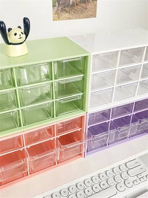 Desktop Nine-Compartment Storage Box, Transparent Drawer-Type Compartment Organizer, Suitable for Student Dormitory Desks, Can Be Wall-Mounted, Miscellaneous Item Organizer