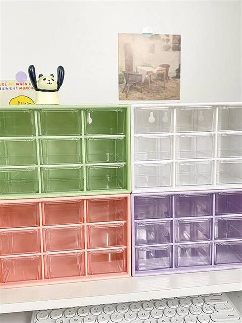 Desktop Nine-Compartment Storage Box, Transparent Drawer-Type Compartment Organizer, Suitable for Student Dormitory Desks, Can Be Wall-Mounted, Miscellaneous Item Organizer