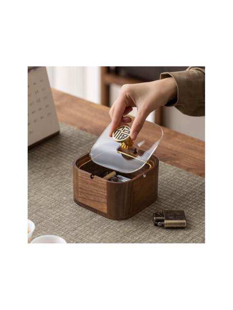 Solid Wood Ashtray with a High-End Feel, Anti-Fly Ash, Suitable for Commercial Use, Office, Home, Living Room, Hotel, Chinese Style with Lid and Magnetic Suction