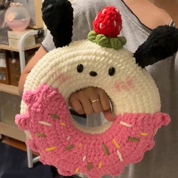 Handmade DIY Crochet Kit for Making a Pochacco Donut Pillow, a Cute Gift for Your Girlfriend