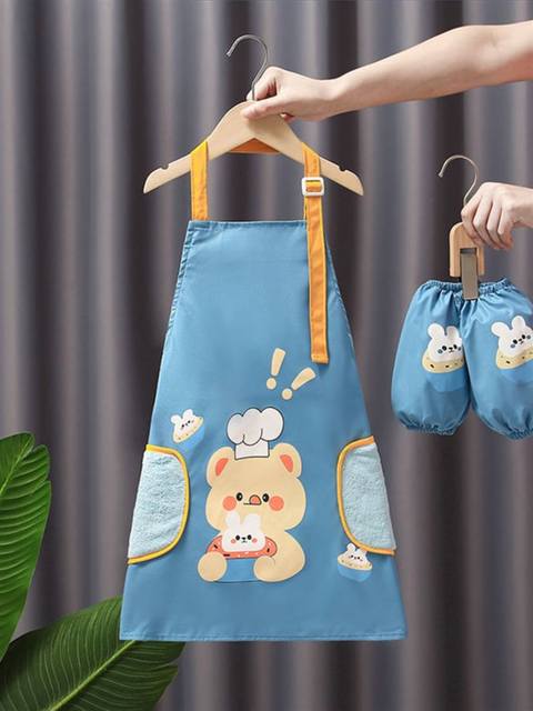 Children's Waterproof Smock, Eating Bib, Oil-Proof and Stain-Resistant, with Sleeves, Can Wipe Hands, Baby Apron, Painting and Baking Smock