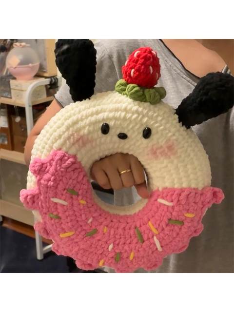 Handmade DIY Crochet Kit for Making a Pochacco Donut Pillow, a Cute Gift for Your Girlfriend