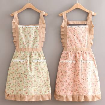 Apron with Sleeves Two-Piece Set Korean Style Lace Cooking Princess Style Breathable Fashionable Adult Work Clothes Summer 2023 New Style